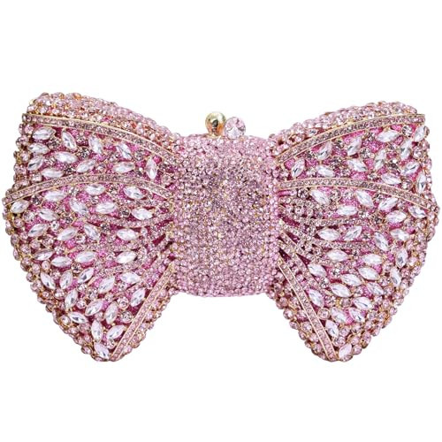 SJIE Handmade Inlay Rhinestone Bow Clutch Bag for Women, Sparkling Evening Party Wedding Purse with Detachable Pearl Chain Strap, A Precious Gift | Amazon (US)