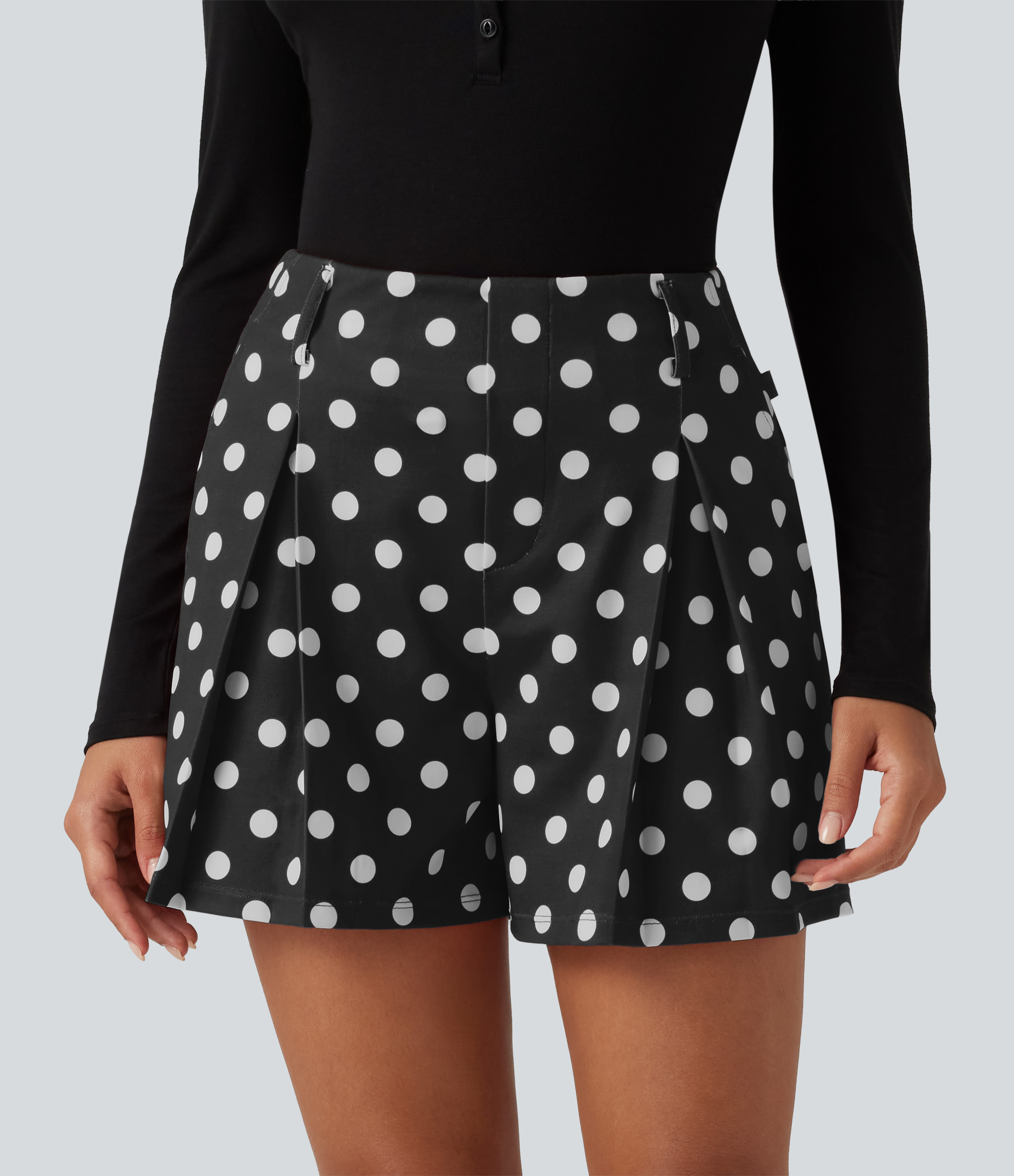 Halara Mid Rise Wide Leg Polka Dot Casual Shorts 4" with Pockets  - Clay Rose Dot - L booty shorts compression shorts yoga shorts | HALARA