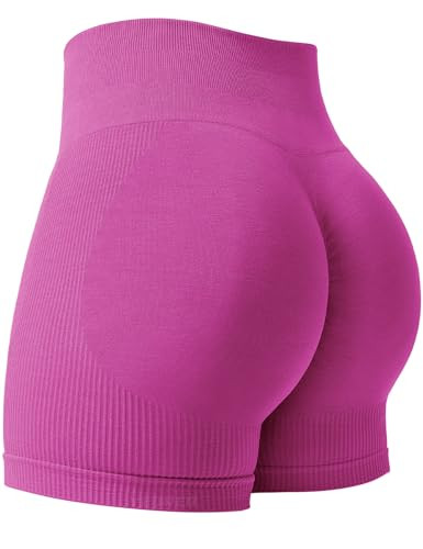 YEOREO Women Workout Scrunch Shorts Stella Seamless Gym Shorts High Waisted Butt Lifting Yoga Shorts Ribbed Contour Fuchsia Pink XL | Amazon (US)