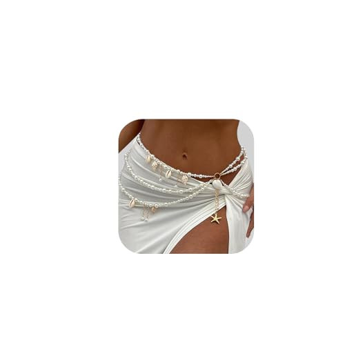 Summer Beach Shell Conch Pendant Waist Chain Belt Festival Rave Pearl Waist Body Chain Multi-layered Pearl Belly Chain Jewelry Outfit Dress Body Jewelry for Women | Amazon (US)