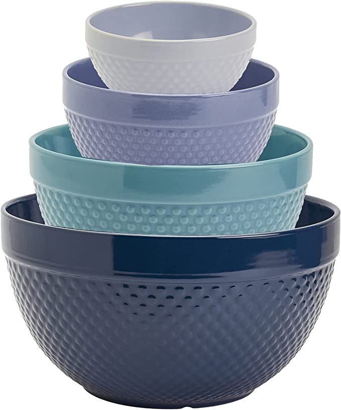 Tabletops Gallery Hobnail Style 4 Piece Blue Storm Stoneware Nesting Mixing Bowl Set for Baking a... | Amazon (US)