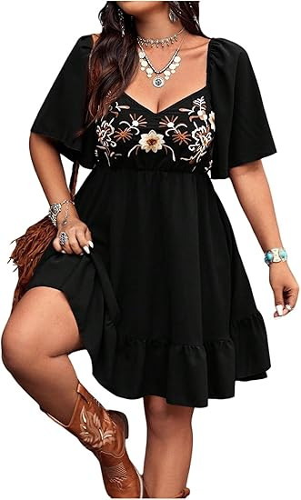 Verdusa Women's Plus Size Western Boho Floral Dress Cowgirl Country Concert Vacation Outfits Flow... | Amazon (US)