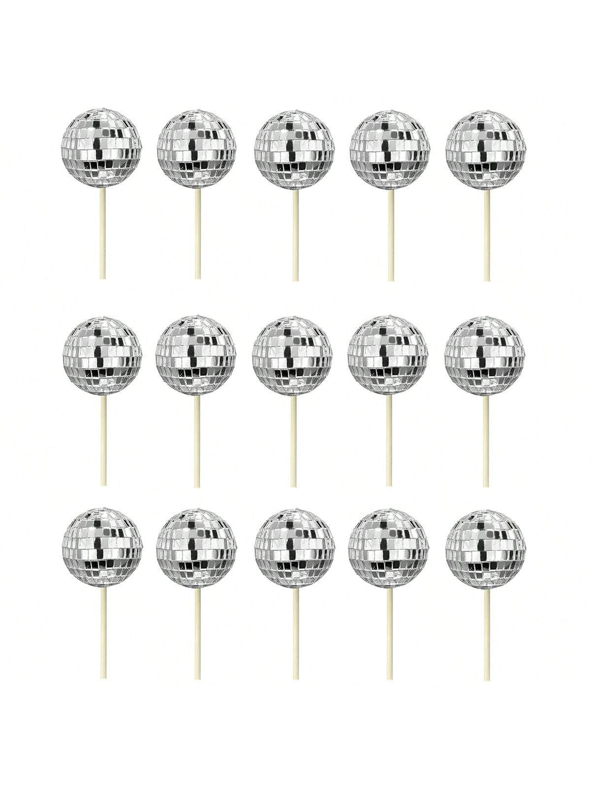 15pcs Shiny Silver Disco Ball Toothpicks & Cake Toppers Set For Disco Theme Party, Birthday, Cupc... | SHEIN