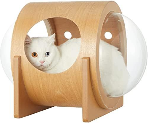 YOLENY Wooden Cat Bed Capsule, Spaceship Modern Cat Bed with Acrylic Dome, Large Transparent Caps... | Amazon (US)