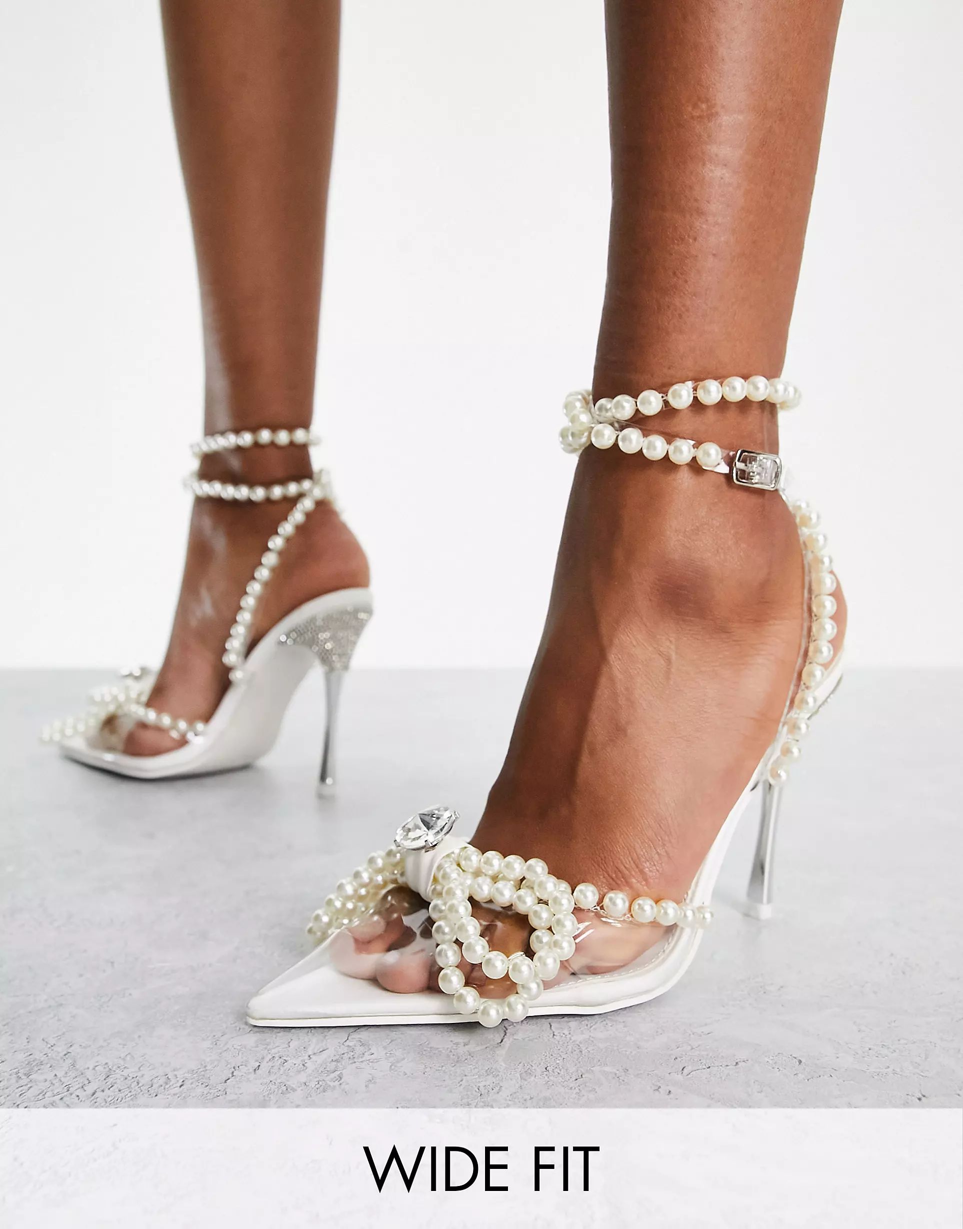 Public Desire Wide Fit Midnight bow heel shoes with pearl detail | ASOS (Global)