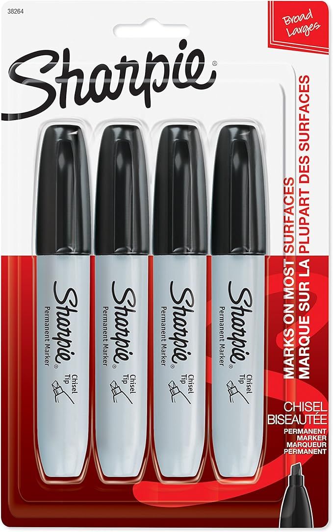 Sharpie Permanent Markers, Chisel Tip, Black, 4 Count | Amazon (US)