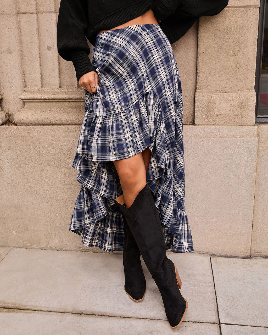 Fiorah Plaid High Low Midi Skirt | VICI