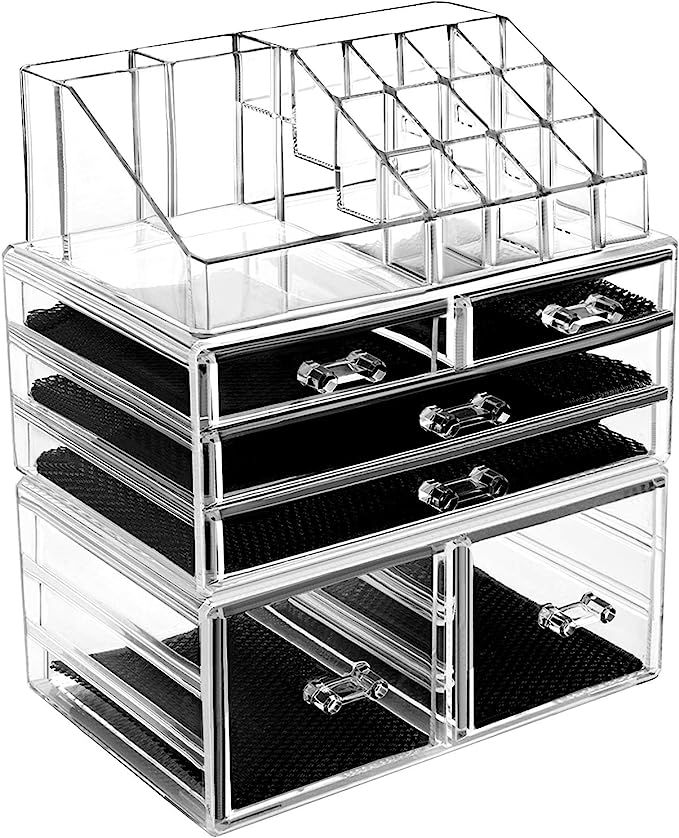 HBlife Makeup Organizer 3 Pieces Acrylic Cosmetic Storage Drawers and Jewelry Display Box | Amazon (US)