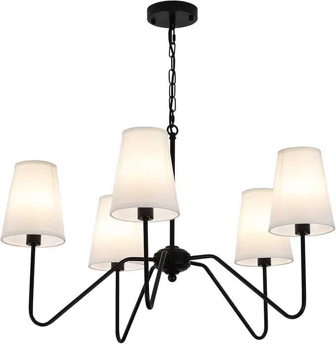 JSDORSY Chandelier with White Fabric Shade, Black Dining Room Light Fixtures Over Table, Classic ... | Amazon (US)