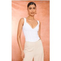 White Bengaline Stretch Woven Plunge Crop Top | PrettyLittleThing UK