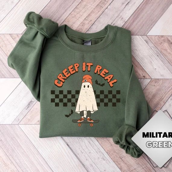 Cute Ghost Halloween Shirt, Creep It Real Halloween Sweatshirt, Women Halloween Shirt, Spooky Sea... | Etsy (US)