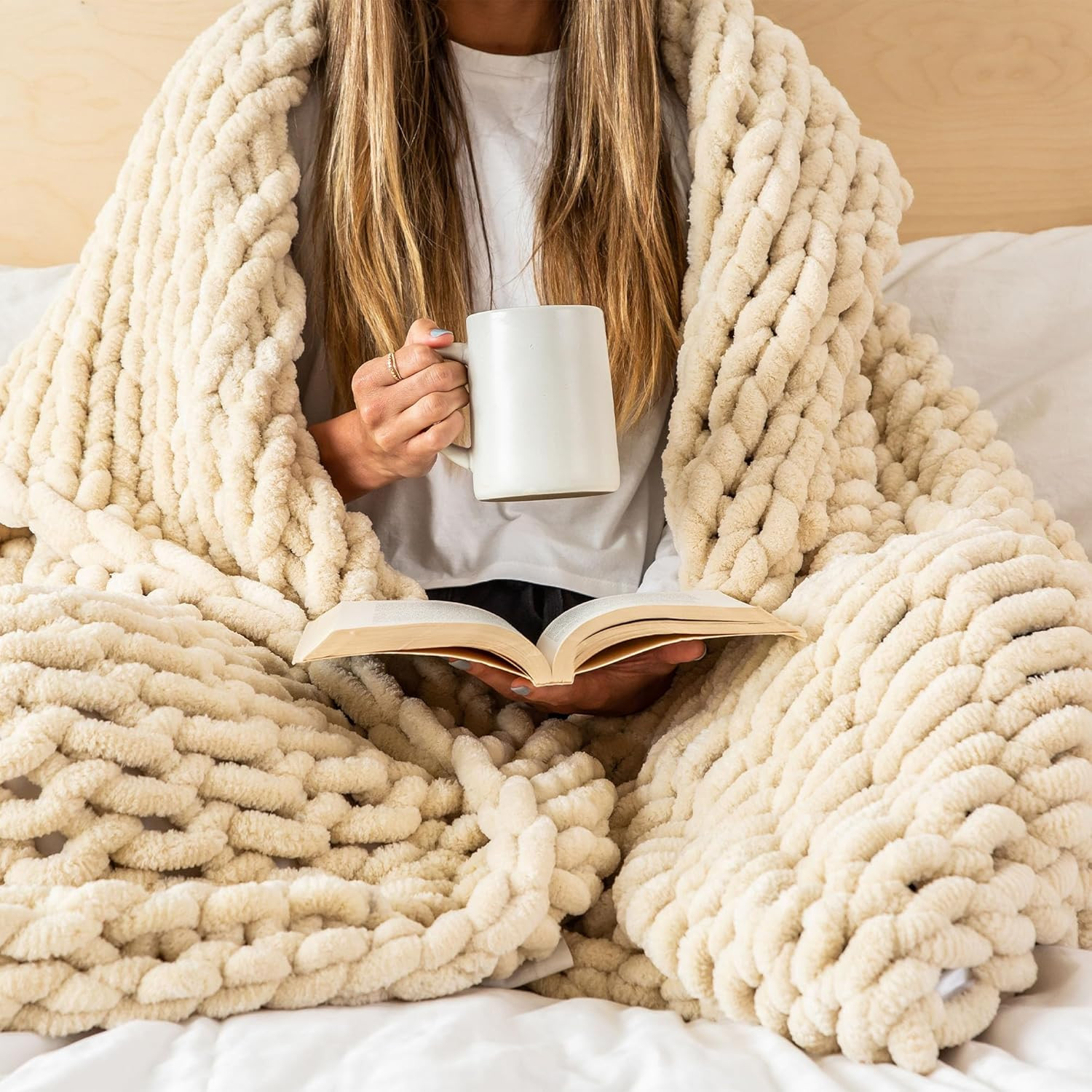 SAMIAH LUXE Chunky Knit Blanket Throw 50x60", Cream Chenille Chunky Knit Throw Blanket for Living... | Amazon (US)