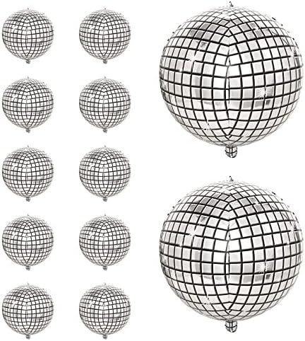 12 Pack Disco Balloons,22 Inch Large Disco Balloons 4D Silver Laser Balloons Metallic Mirror Myla... | Amazon (US)