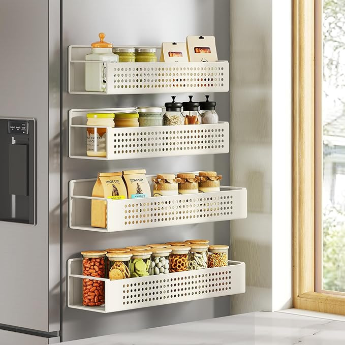 SONGMICS Strong Magnetic Spice Rack for Refrigerator, Set of 4, 2 Large and 2 Small Kichen Magnet... | Amazon (US)