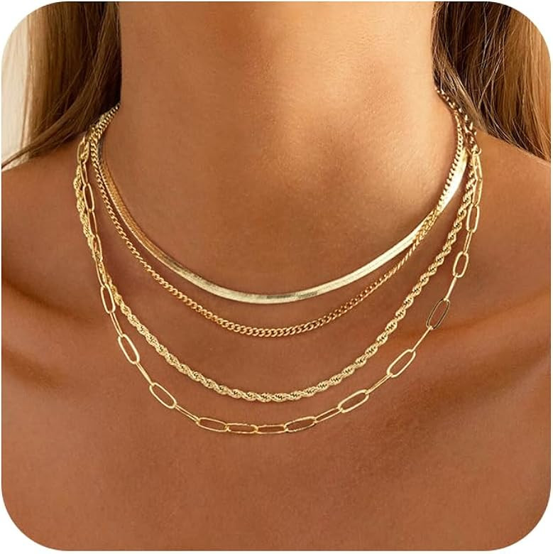 Gold/Silver Necklaces Stack For Women,14K Gold/Sterling Silver Plated Simple Layered Choker Neckl... | Amazon (US)