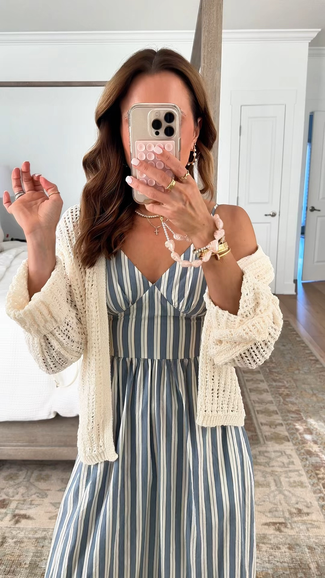 Target striped maxi dress in XS with adjustable straps. Target cream cardigan in XS. Woven ballet flats are TTS. Spring outfit. Vacation dress. Spring dress. Summer dress. Resort wear. 

#LTKPetite #LTKootd #LTKTravel