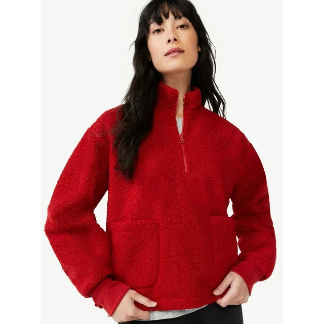 Free Assembly Women's Teddy Fleece Half Zip Sweatshirt | Walmart (US)