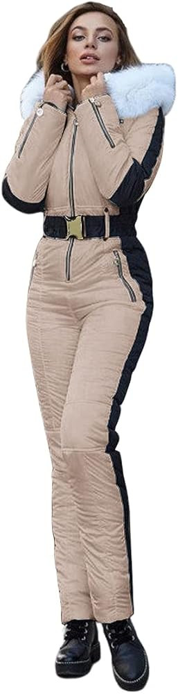 Yousify Womens Winter Onesies Ski Jumpsuits Outdoor Sports Waterproof Snowsuit Removable Fur Coll... | Amazon (US)