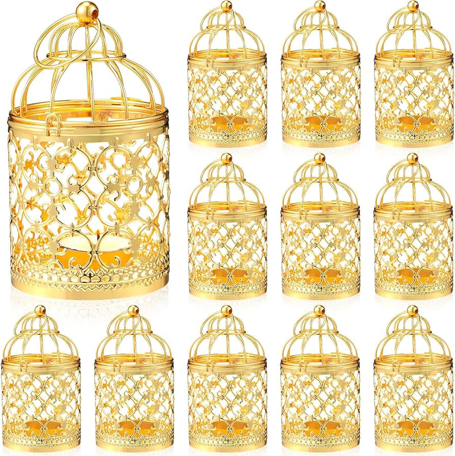 12 Pack Small Metal Tealight Hanging Birdcage Lantern Vintage Decorative Centerpieces Table Top C... | Amazon (US)