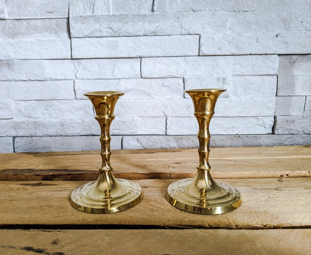 Brass candle holder duo - vintage candle holders for thin conical candles | Etsy (CAD)