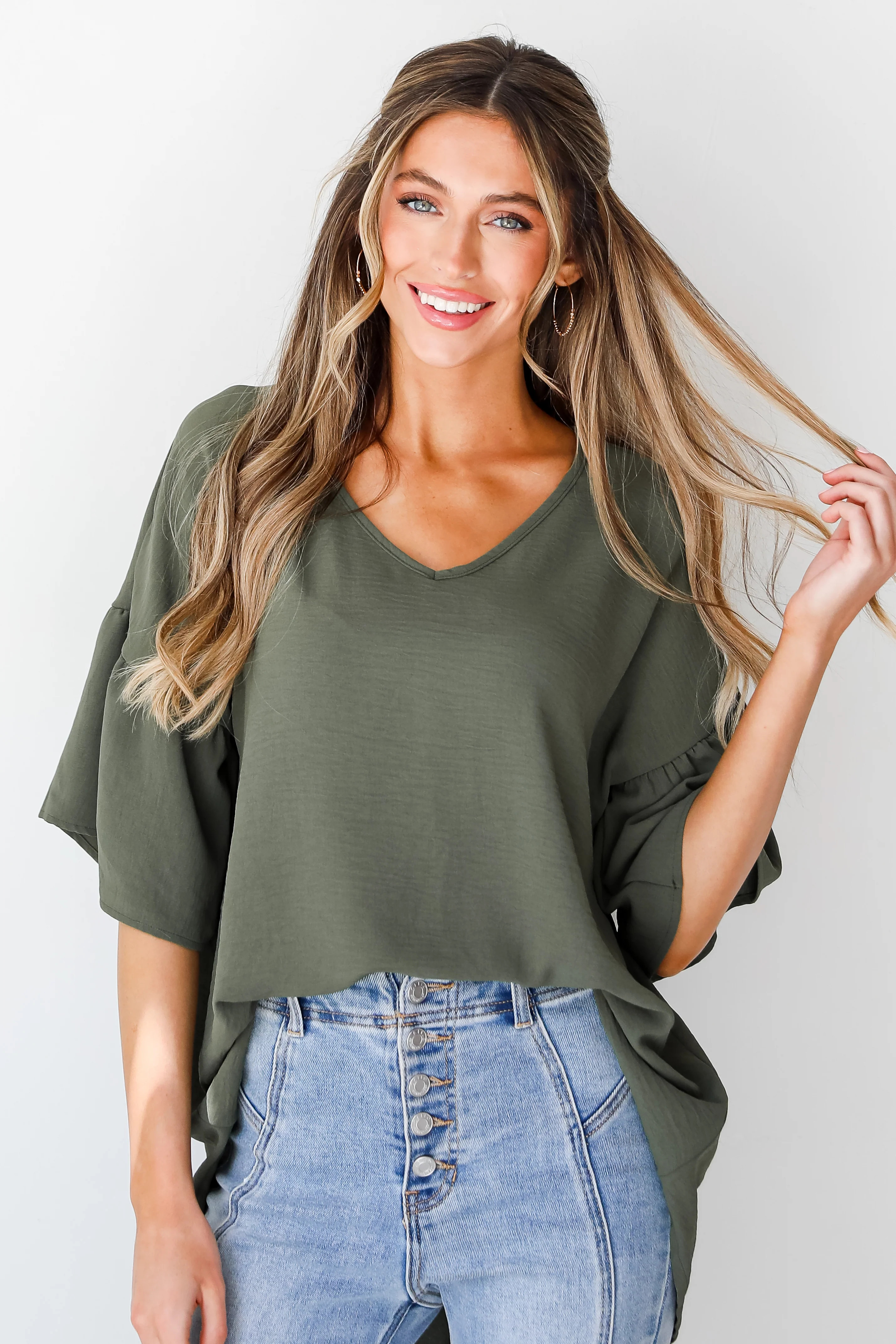 Peaceful Poise Ruffle Sleeve Blouse | Dress Up