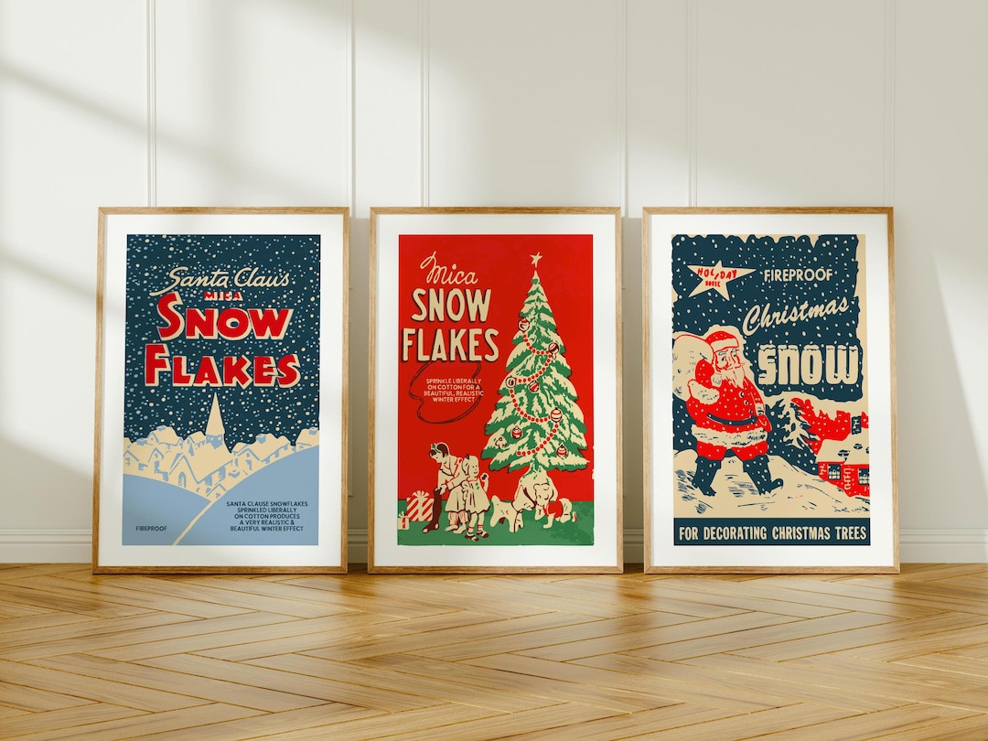 Retro Christmas Art Prints Holiday Poster Set of 3 Christmas Wall Prints Kitchen Christmas Decor ... | Etsy (US)
