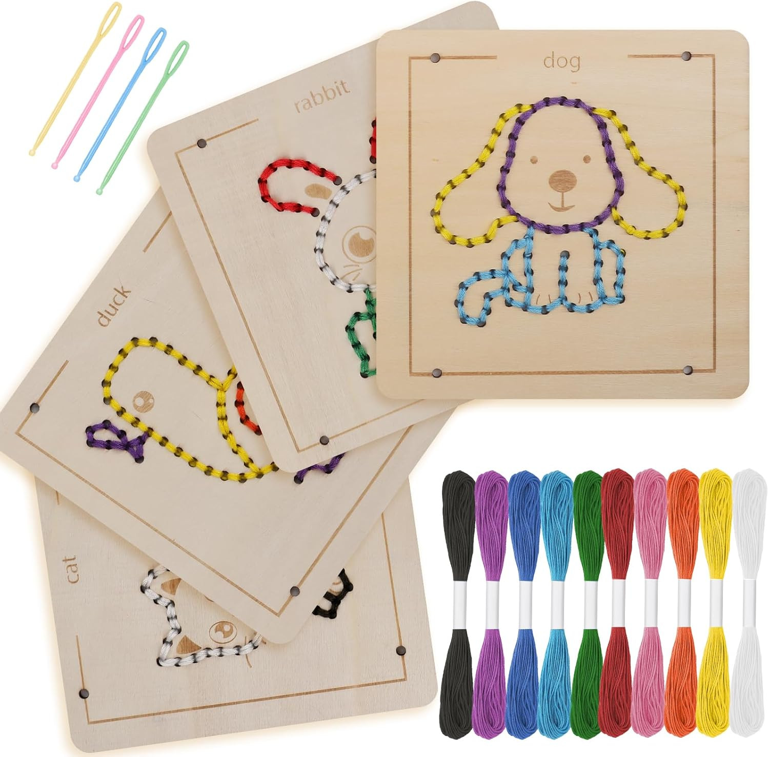 Montessori Wooden Lacing Toys for Toddlers and Kids Ages 2-4 5-7, Sewing Kit Fine Motor Skill Bus... | Amazon (US)