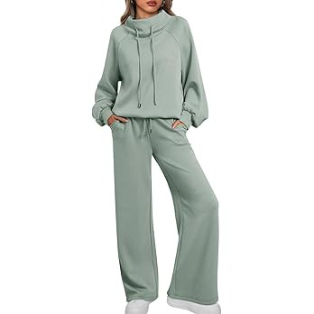 AUTOMET Lounge Sets for Women Sweatsuits 2 Piece Outfits 2025 Fall Drawstring Sweatshirt Wide Leg... | Amazon (US)