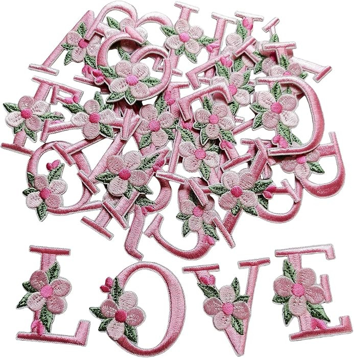 26Pcs Iron on Letters Patches, Pink Flower Alphabet Embroidered Patch A-Z Applique for Clothes Ha... | Amazon (US)