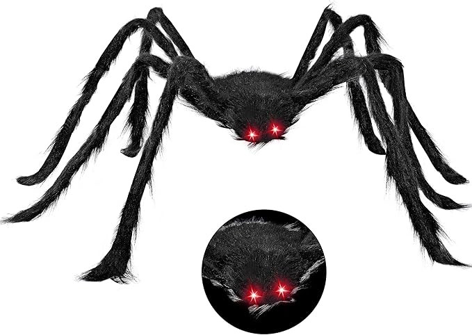 6.5ft Halloween Hairy Spider Outdoor Decorations,Light-up LED Eyes Scary Giant Spider Fake Large ... | Amazon (US)