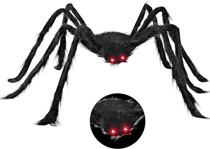 6.5ft Halloween Hairy Spider Outdoor Decorations,Light-up LED Eyes Scary Giant Spider Fake Large ... | Amazon (US)