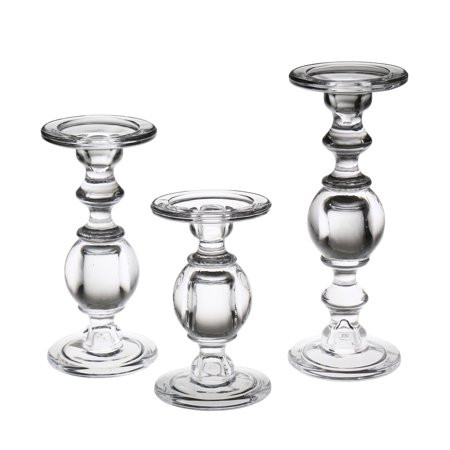 Signals Glass Pillar Candle Holders - Set of 3 Clear Solid Glass Baluster Candleholders for 3"" Pill | Walmart (US)