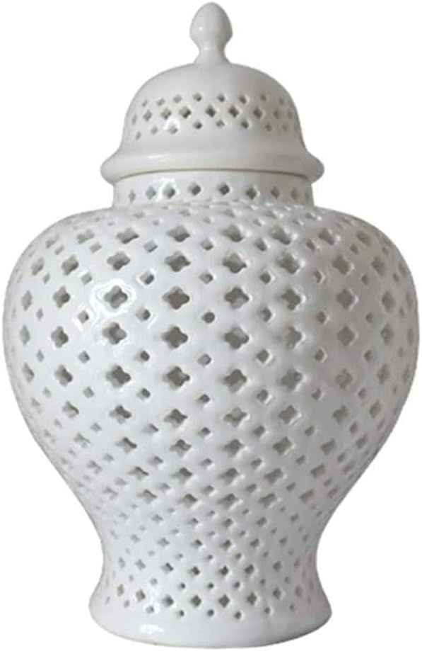 Whyzb Vases for Flowers Traditional Chinese White Carved Lattice Ginger Jar with Lid Decorative P... | Amazon (US)