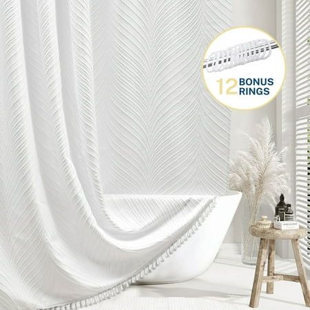 Siiluminisoy White Shower Curtain，Heavy-Duty Mold/Mildew-Resistant,Water-Repellent, Machine-Washable,Boho Tufted Geometric Striped Design,72 x 72 | Walmart (US)