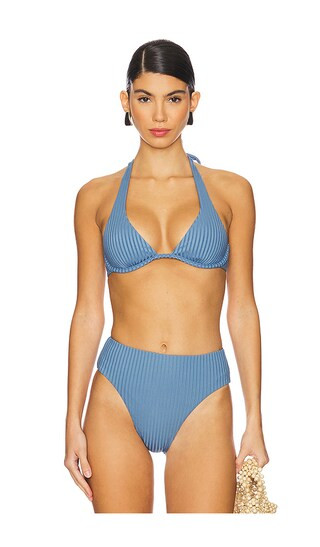 Eco Ocean Rib Isa Bikini Top in Baltic | Revolve Clothing (Global)