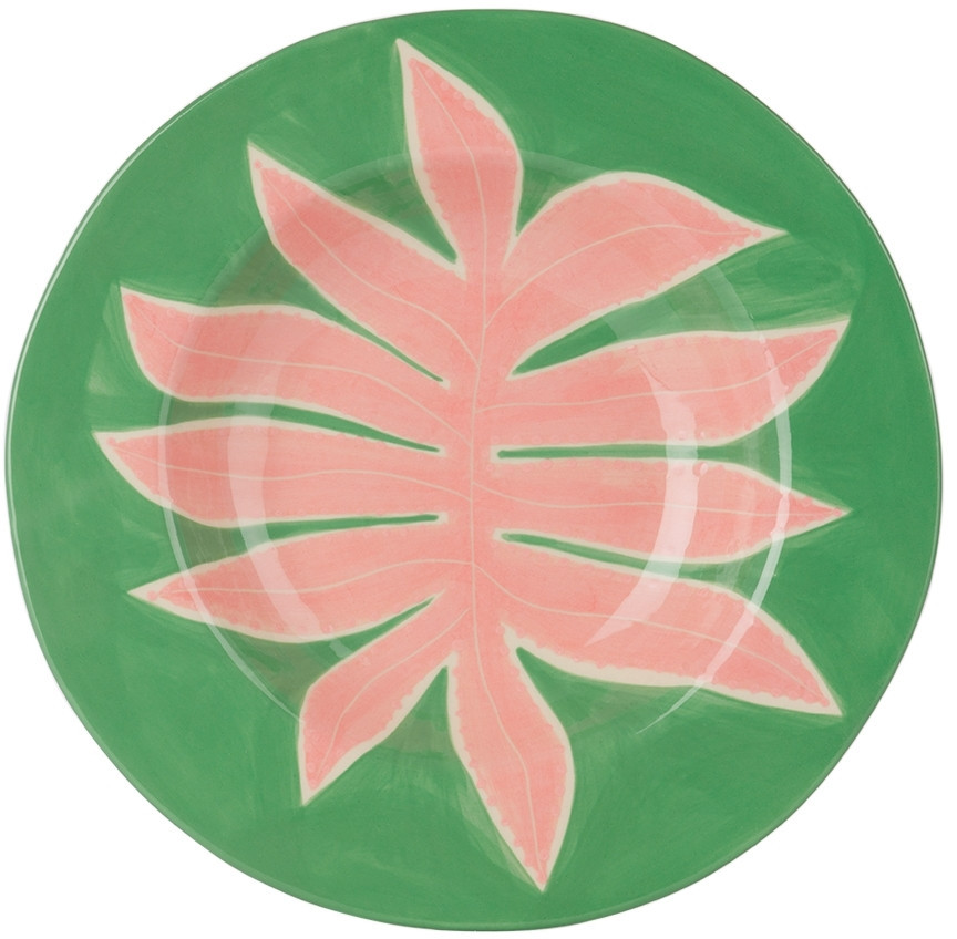 Laetitia Rouget Green & Pink Leaf Dinner Plate | SSENSE