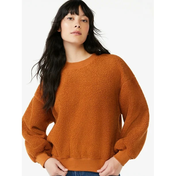 Free Assembly Women's Teddy Fleece Crewneck Sweatshirt - Walmart.com | Walmart (US)
