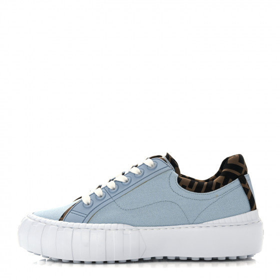 FENDI Canvas Lycra TPU FF Womens Fendi Force Low Top Sneakers 38 Sky Tobacco Black | Fashionphile