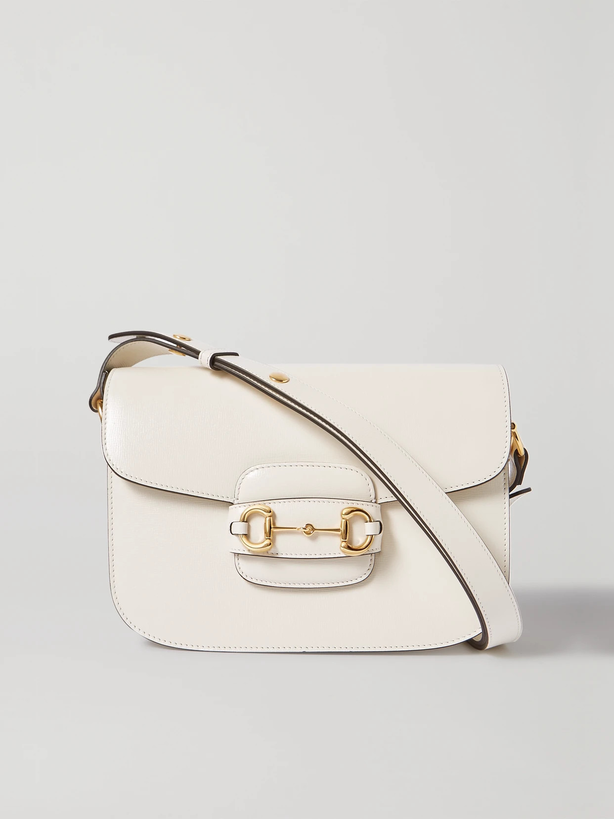 Gucci - 1955 Medium Horsebit-detailed Textured-leather Shoulder Bag - White | NET-A-PORTER (US)