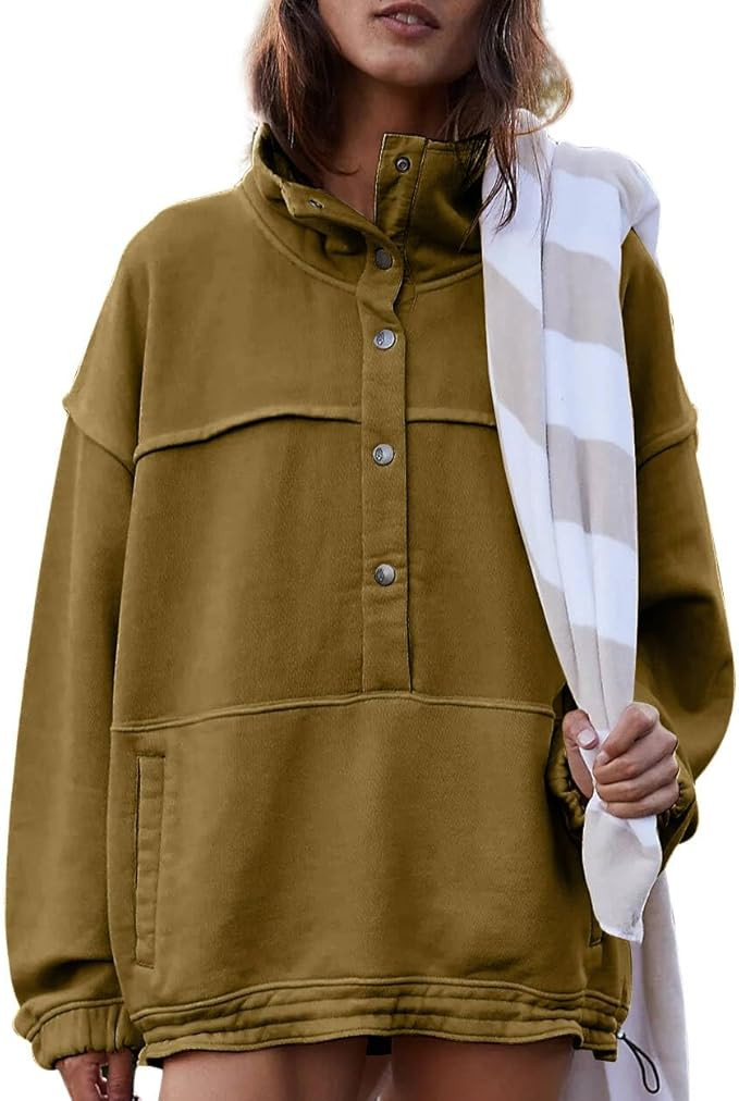 Free People Dupes Stash It Sweat FP Movement Sleeve Tops Trendy Button Sweat For Women Preppy Swe... | Amazon (US)