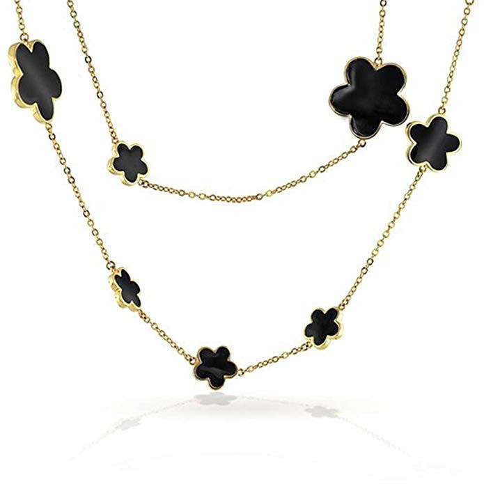 Bling Jewelry White Enamel Clover Flower Rhodium Plated Necklace 42 Inches | Amazon (US)