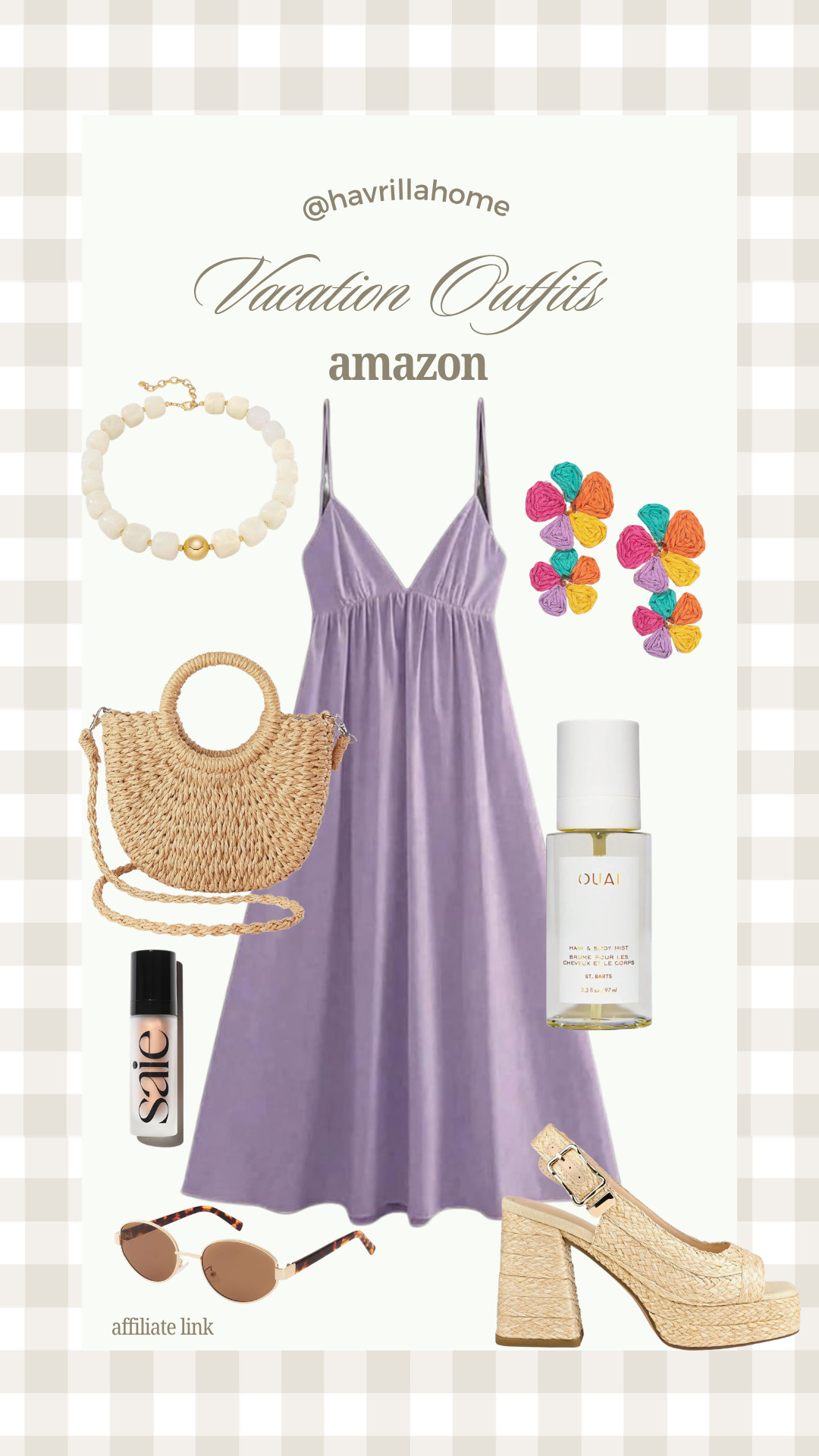 Amazon vacation outfit amazon, lavender dress outfit, summer vacation style, amazon fashion finds, beach vacation outfit, resort wear women, straw bag outfit, platform espadrilles outfit, colorful statement earrings, vacation accessories, women’s sundress look, casual vacation style 

 

#LTKSeasonal #LTKBeauty #LTKTravel
