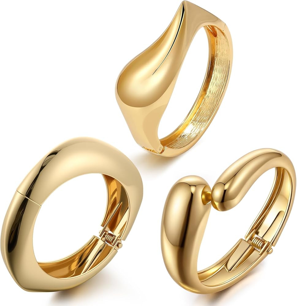 Tondiamo 3 Pcs Gold Chunky Cuff Bracelets for Women Irregular Bangle Bracelets Set Chunky Open Wi... | Amazon (US)