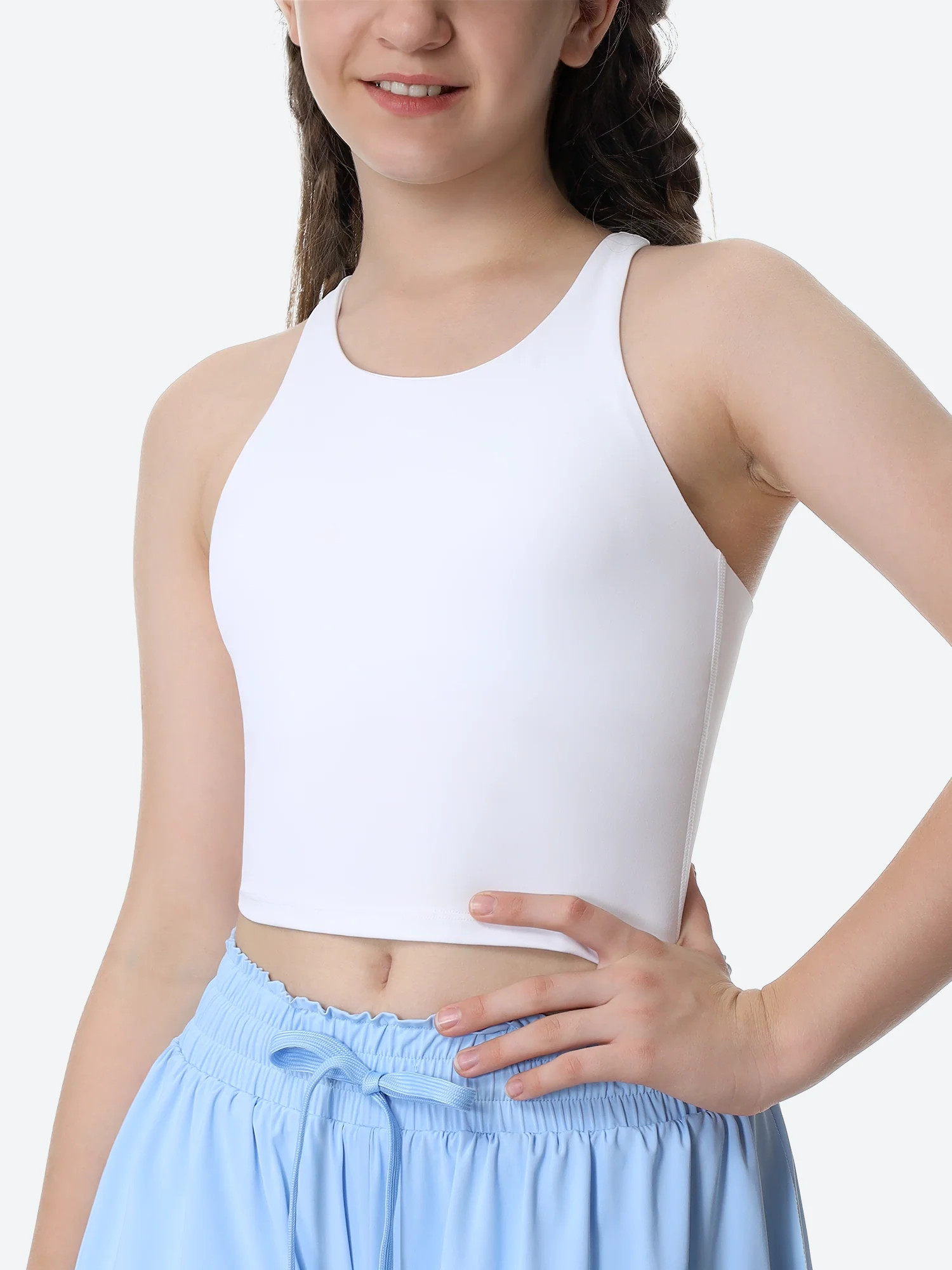 Girls Double Lined Crew Neck Racerback Tank Tops | IUGA