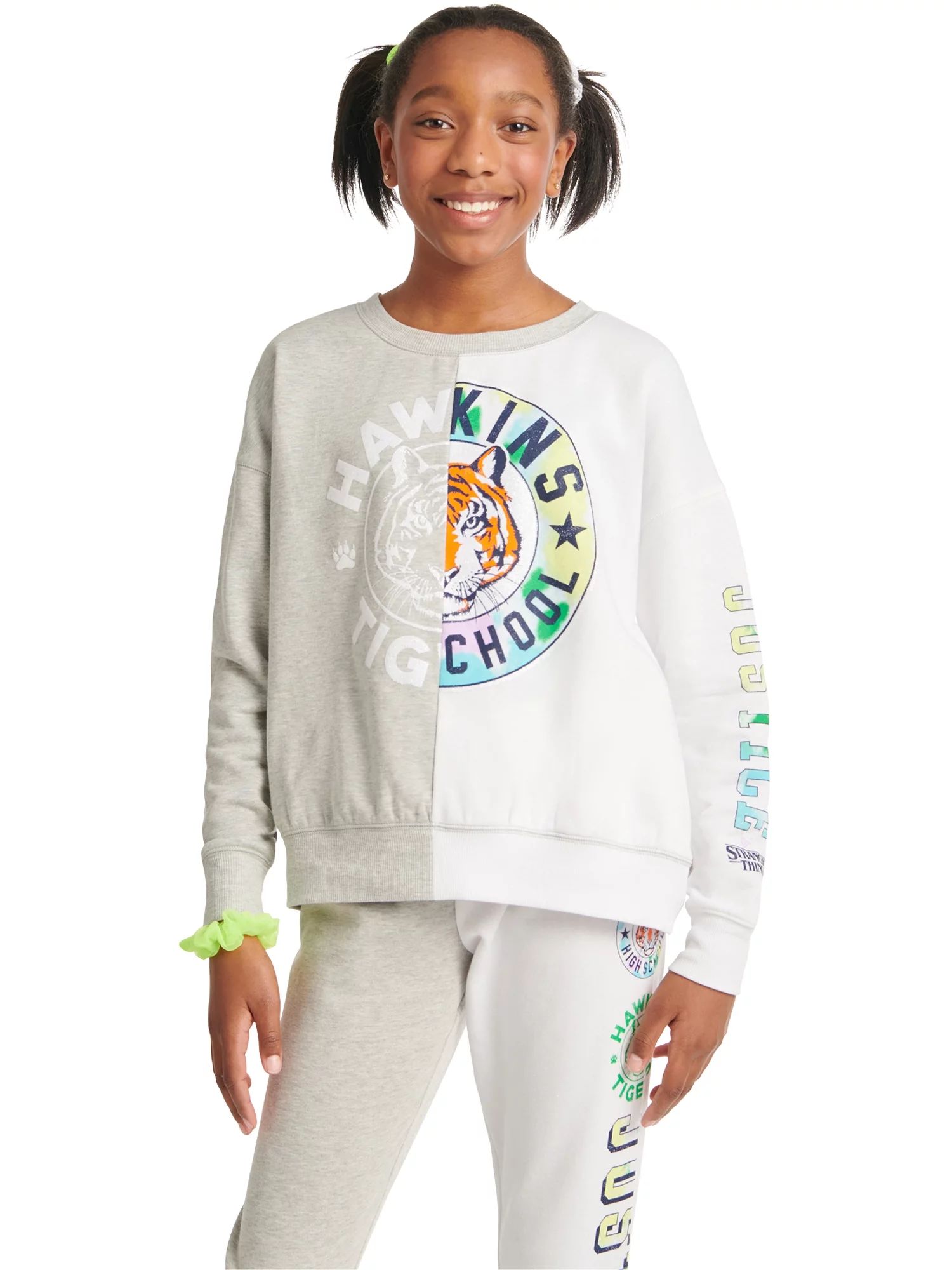 Justice Girls x Stranger Things Easy Fit Fleece Crewneck Sweater, Sizes XS- XLP | Walmart (US)
