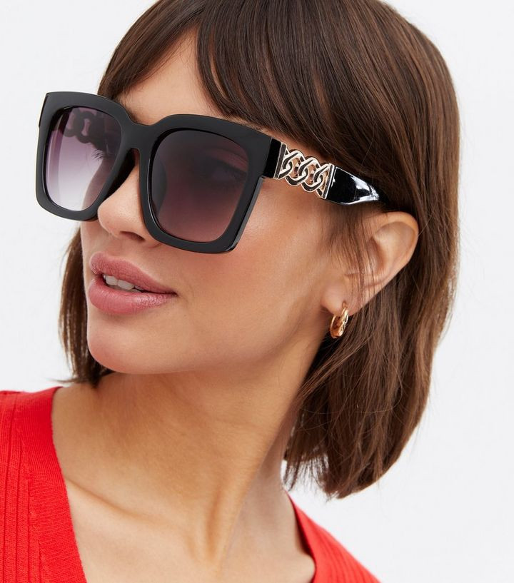 Black Chain Trim Square Sunglasses
						
						Add to Saved Items
						Remove from Saved Items | New Look (UK)