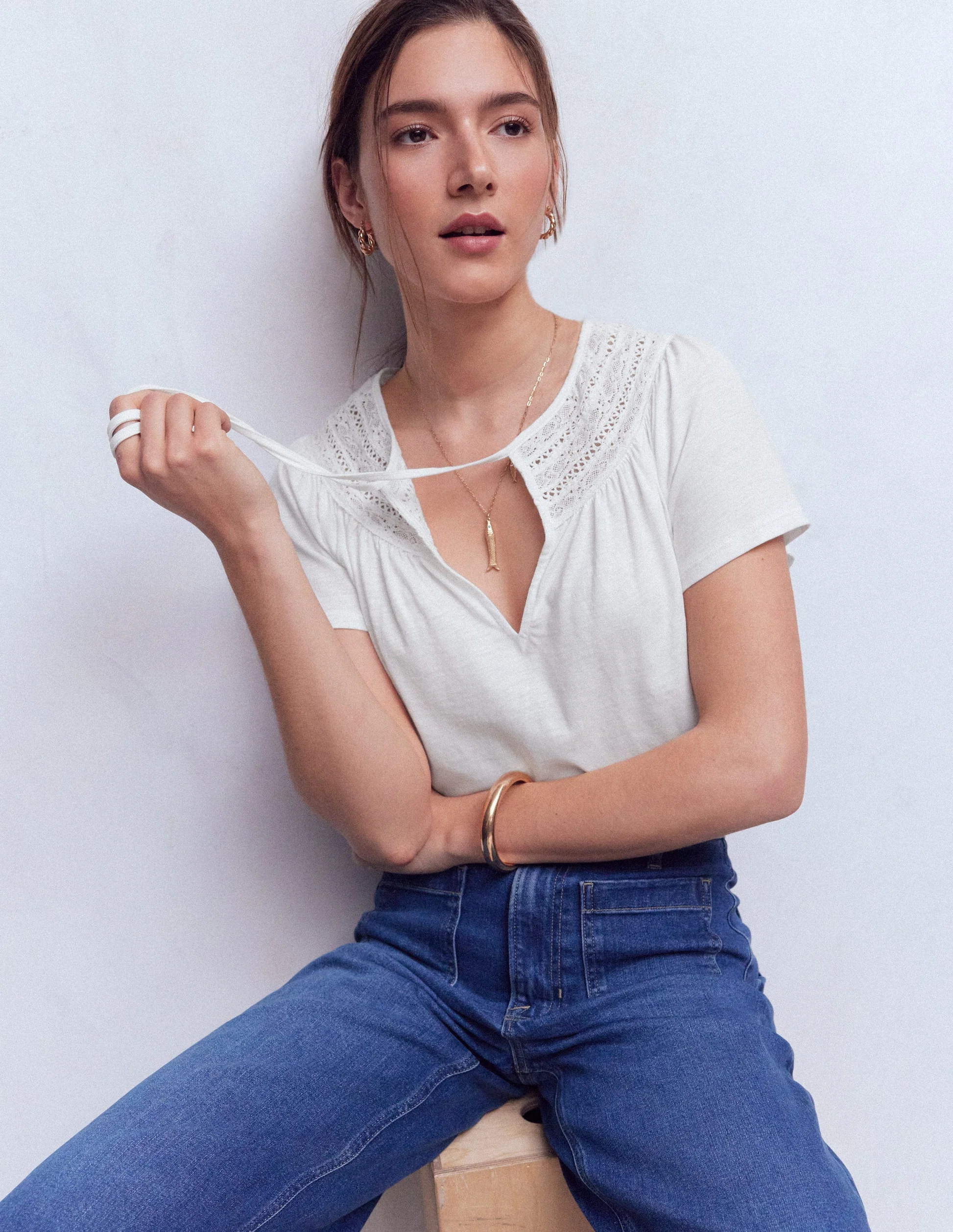 Edi Trim Detail T-shirt-White | Boden (US)