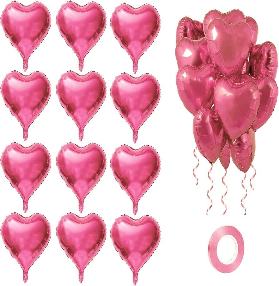 12Pcs Heart Shape Foil Balloons, 18" Balloons Aluminum Foil Decorations Suitable for Birthday Par... | Amazon (US)