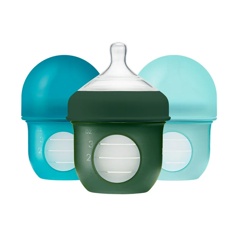 Boon Nursh Reusable Silicone Pouch Baby Bottle, Air-Free Feeding, Blue Multi Pack 4 Oz 3 Pk | Walmart (US)