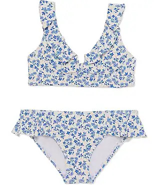 Raisins Big Girls Floral Ruffle Printed Cannes Do Swim Set - 12 | Dillard's